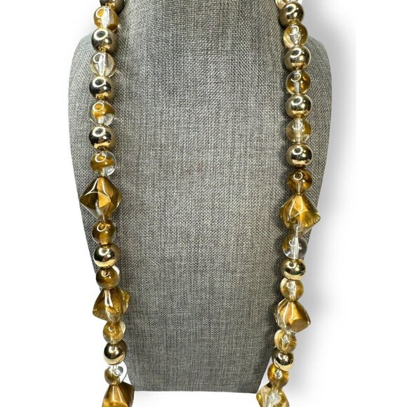 Arthur David Gold Marbled Lucite Beaded Necklace 30” Spring Ring Glow - Picture 3 of 6